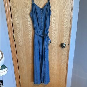 Denim Blue Button-Front Jumpsuit